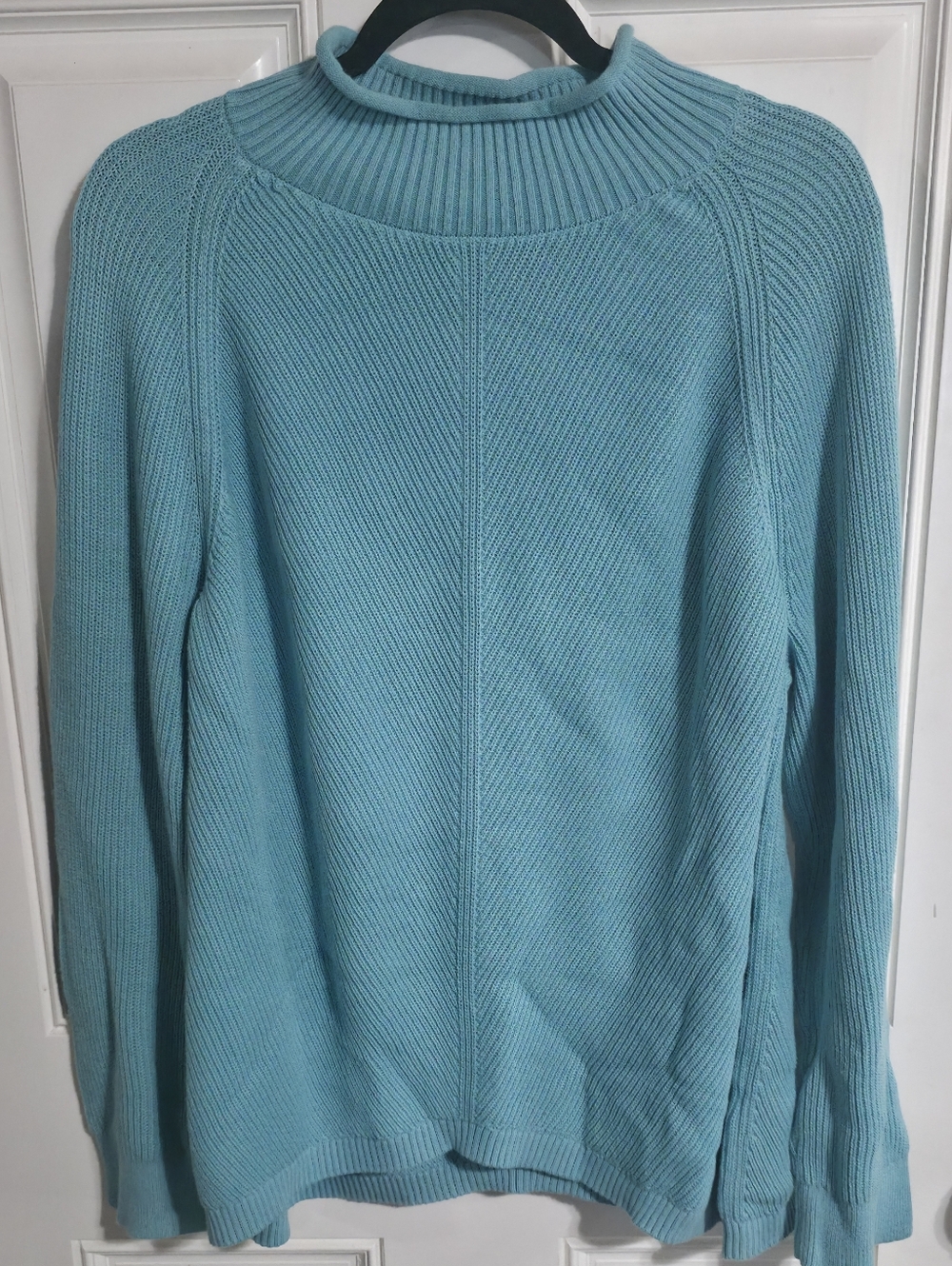 LL Bean Light Blue Ribbed Mock-Neck Women's Sweater Size 3X 100% Cotton